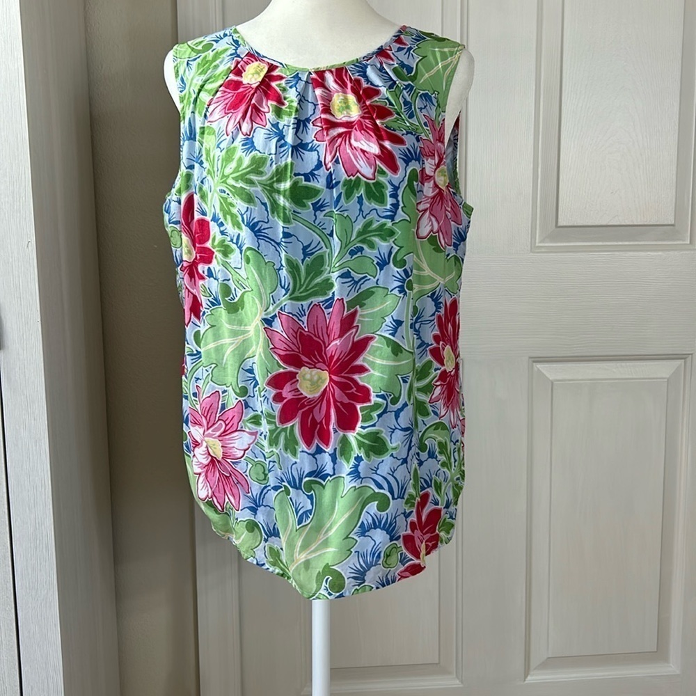 Talbots Multicolor Floral Sleeveless Blouse Lined Keyhole Back Sz10